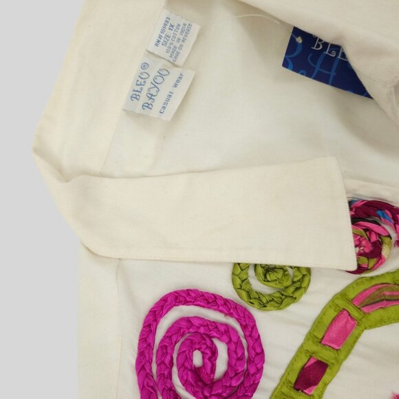 Bleu Bayou Open Front Jacket Size 1X Artsy Colorful 3/4 Sleeve Ribbon Applique - Picture 8 of 16